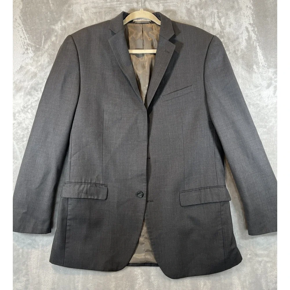 Joseph Abboud Suit Jacket Gray Wool Blazer Mens Size 40L Classic *missing button